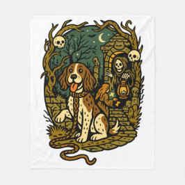 Cobertor De Velo Horror Spooky Skeleton Dog Aesthetic