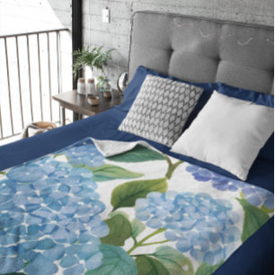 Cobertor De Velo Hortênsia Azul Floral Costeira Aquarela