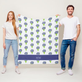 Cobertor De Velo Hortênsia Azul Vaso Floral Costeiro Monograma