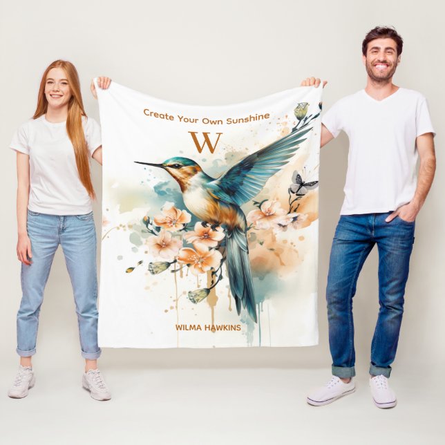 Cobertor De Velo Hummingbird Elegante Por Aquarela Monograma Com No (In Situ)