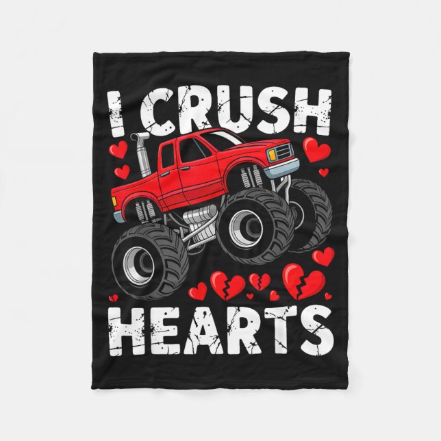 Cobertor De Velo I Crush Hearts Valentine Monster Truck Boys Toddle (Frente)
