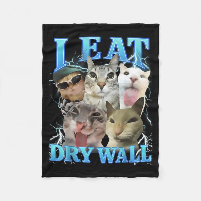 Cobertor De Velo I Eat Dry Wall Funny Cat Meme  (Frente)