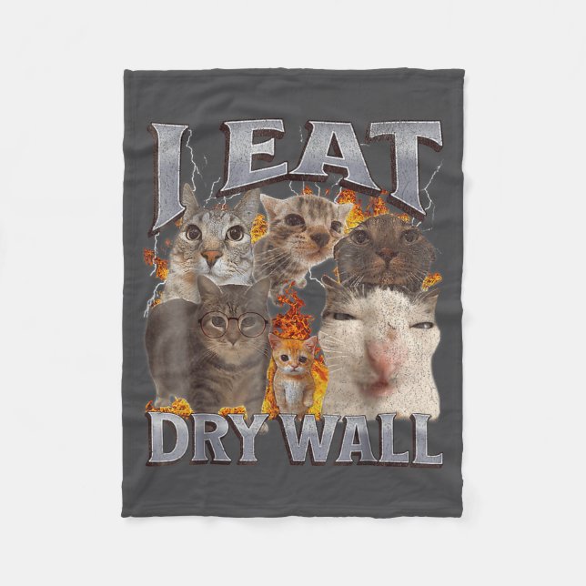 Cobertor De Velo I Eat Drywall Funny Cat Meme Bootleg Graphic  (Frente)