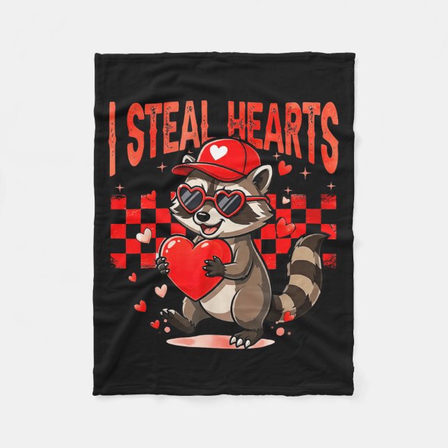 Cobertor De Velo I Steal Hearts Design Raccoon Valentine Day Retro  (Frente)