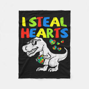 Cobertor De Velo I Steal Hearts Trex Dinosaur Kids Boys Autism Awar