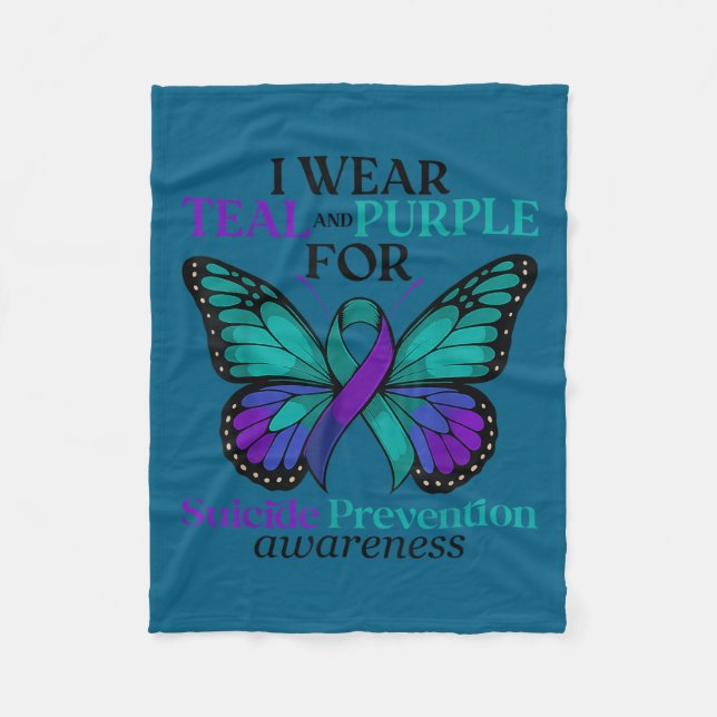 Cobertor De Velo I Wear Teal &amp; Purple Butterfly Suicide Prevent (Frente)