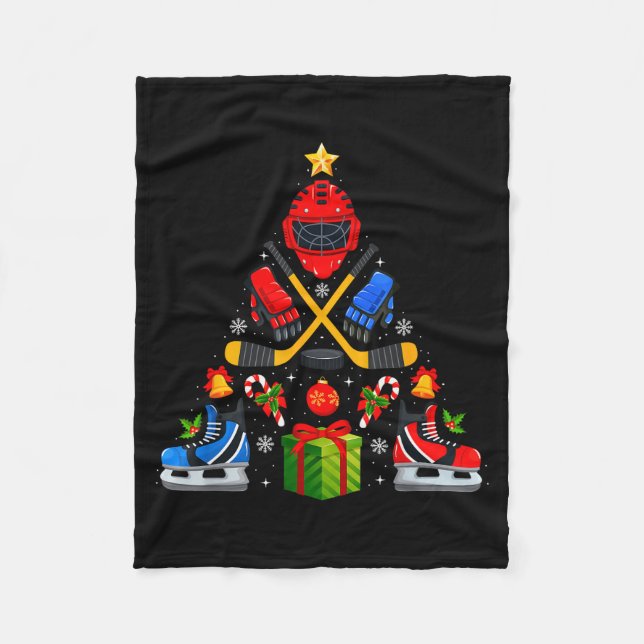 Cobertor De Velo Ice Hockey Christmas Tree Lights Red Santa Hat Xma (Frente)