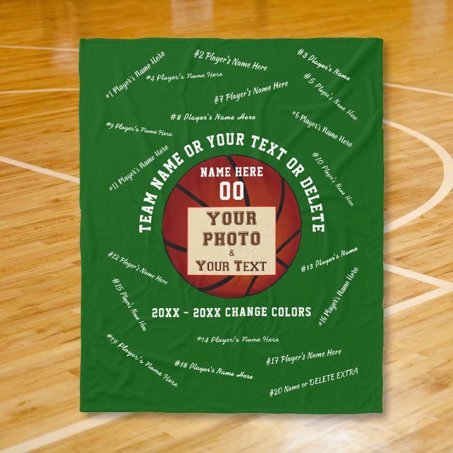 Cobertor De Velo Ideias, Foto e Texto do Presente de Basquete Noite (Ideas for senior night basketball. Basketball Blanket. Senior basketball gifts. Green and White.)