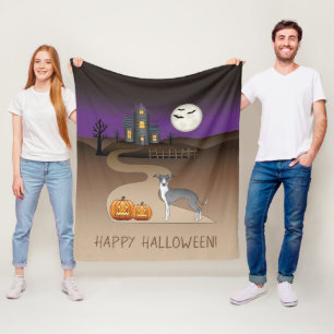 Cobertor De Velo Iggy Azul e Branco e Casa Assombrada de Halloween