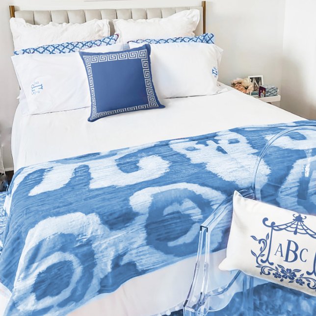 Cobertor De Velo Ikat Tribal Azul e Branco (Criador carregado)