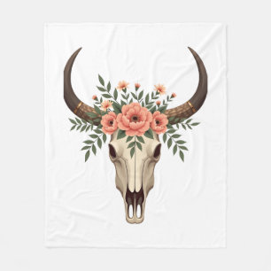 Cobertor De Velo Ilustração Botânica Ocidental Boho Crânio de Touro