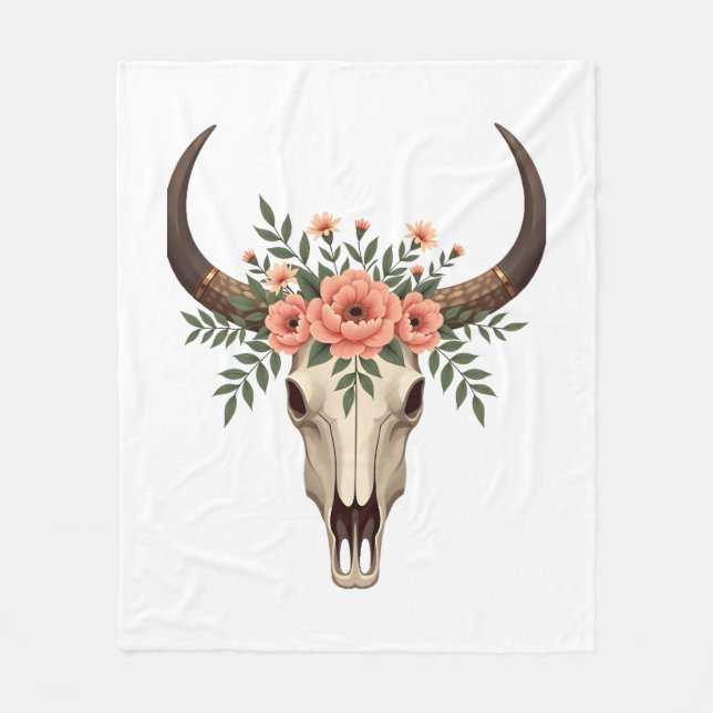 Cobertor De Velo Ilustração Botânica Ocidental Boho Crânio de Touro (Frente)