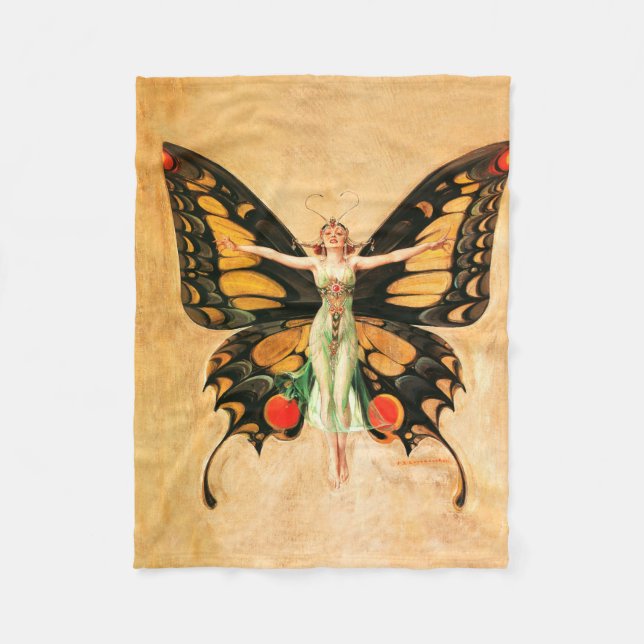 Cobertor De Velo Ilustração da Mulher Voando Borboleta Flapper (Frente)
