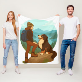 Cobertor De Velo Ilustração de Aventura de Menina e Cachorro de Mon