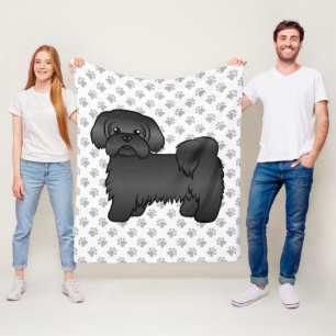 Cobertor De Velo Ilustração de Cão de Cartoon Negro Shih Tzu Cut
