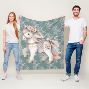 Cobertor De Velo Ilustração de Cavalo Fantasia Pastel Floral