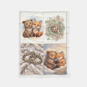 Cobertor De Velo Ilustração de Flanela em Xadrez de Animais da Flor
