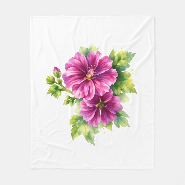 Cobertor De Velo Ilustração de Flor Aquarela Roxa (Frente)