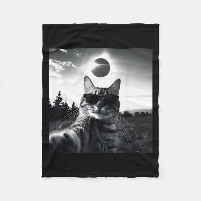 Cobertor De Velo Ilustração de Gato nos EUA em Eclipse Solar Total (Frente)
