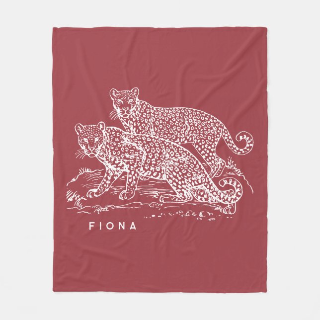 Cobertor De Velo Ilustração de Leopardos Queimada Siena Fleece Blan (Frente)