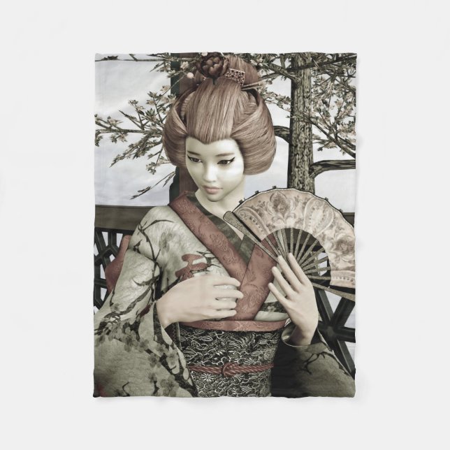Cobertor De Velo Ilustração de Leque de Kimono de Geisha Vintage (Frente)