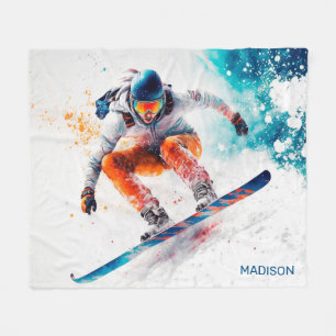 Cobertor De Velo Ilustração de Snowboarder de Nome Personalizado