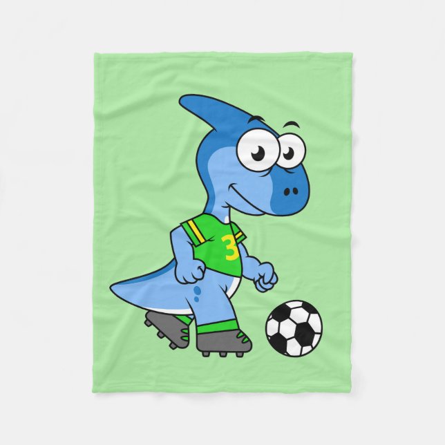Cobertor De Velo Ilustração De Um Parasaurolofo Jogando Futebol. (Frente)