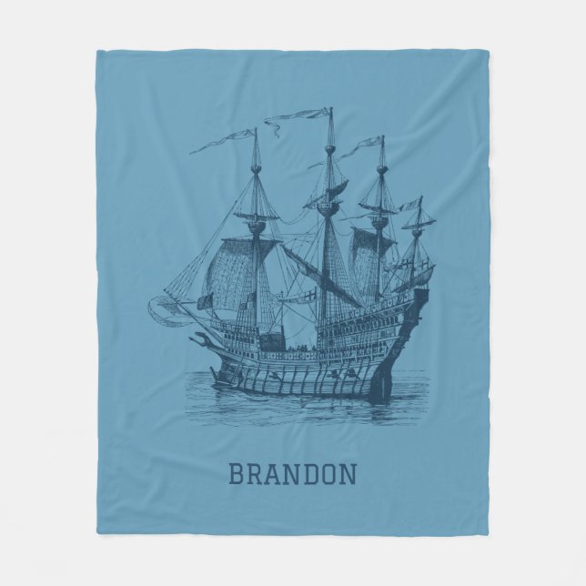 Cobertor De Velo Ilustração do barco à vela azul-escuro (Frente)