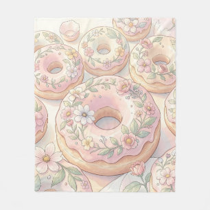 Cobertor De Velo Ilustração Pastel de Donuts Rosa Floral