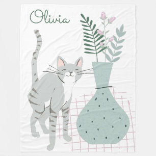 Cobertor De Velo Ilustração Personalizada de Gato com Estilo Floral