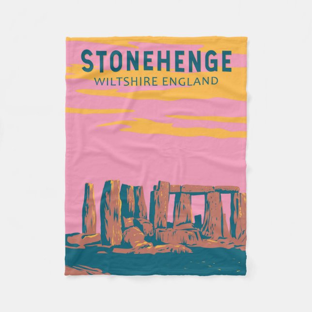Cobertor De Velo Ilustração Retroativa de Viagem de Arte Stonehenge (Frente)