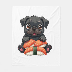 Cobertor De Velo Ilustração Vetorial de Sushi de Pug Preto Fofo Vin
