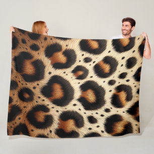 Cobertor De Velo Impressão Animal de Pelos de Leopardo Bege e Preto
