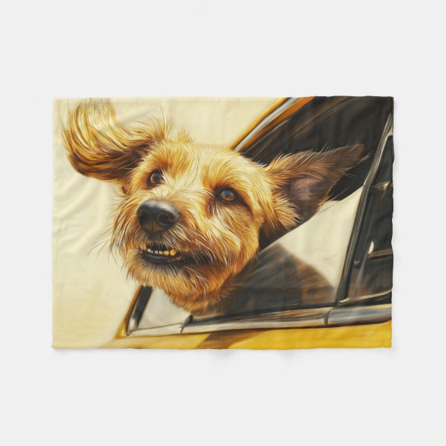 Cobertor De Velo Impressão de Arte de Cachorro Divertido em Carro (Frente (Horizontal))