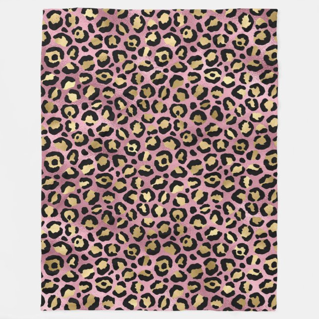 Cobertor De Velo Impressão de leopardo rosa e dourado (Frente)