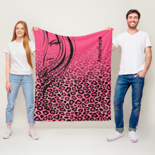 Cobertor De Velo Impressão de Leopardo Rosa e Negro com Silhueta Me