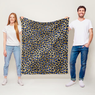 Cobertor De Velo Impressão de manchas de leopardo dourado e azul re