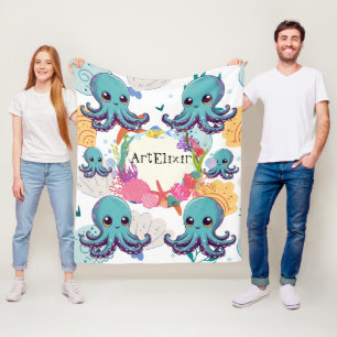Cobertor De Velo Impressão de Octopus Azul