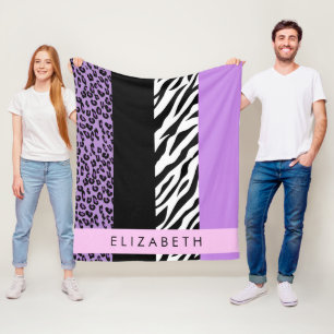Cobertor De Velo Impressão Leopardo, Impressão Zebra, Roxo, Seu Nom