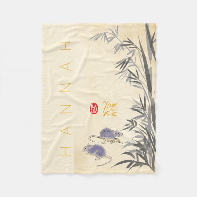 Cobertor De Velo Impressão original de rato de bambu Chinês Ano Zod (Frente)