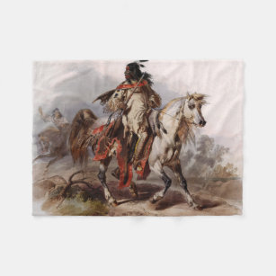 Cobertor De Velo Indiano Blackfoot no cavalo árabe que está sendo
