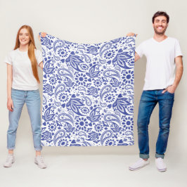 Cobertor De Velo Indigo Blue Boho Chic Paisley Patterno em Branco
