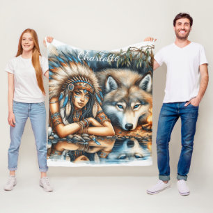 Cobertor De Velo Índio nativo e seu companheiro de lobo