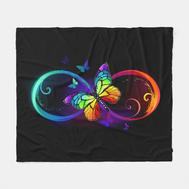 Cobertor De Velo Infinidade vibrante com borboleta arco-íris a pret (Frente (Horizontal))
