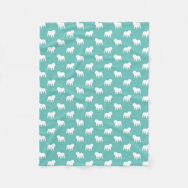 Cobertor De Velo Inglês Bulldog Silhouettes Teal and White Patterno (Frente)