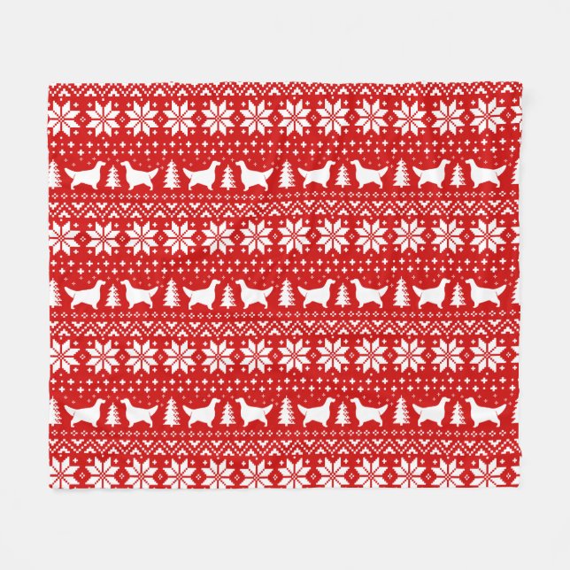 Cobertor De Velo Inglês Setter Dog silhuetas Padrão de Natal (Frente (Horizontal))