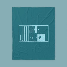 Cobertor De Velo Iniciais e Nome Modernos | Teal Escuro e Azul Clar