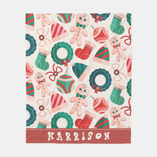 Cobertor De Velo Inverno Divertido, verde e feriado vermelho