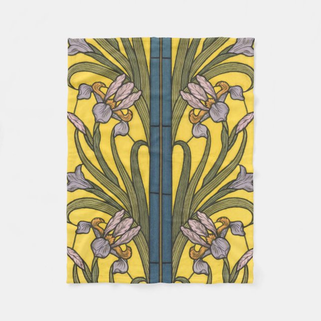 Cobertor De Velo Iris Flor Art Nouveau Vitral Azul Dourado (Frente)