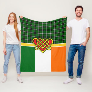 Cobertor De Velo Irlanda Tartan, bandeira da Irlanda, coração cel